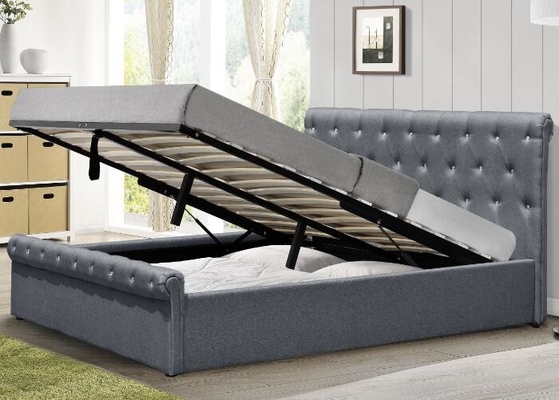 Certification de Grey Linen Ottoman Bed BSCI de taille de lit de Diamond Buttons Gas Lift Storage double