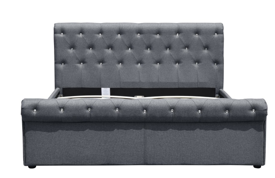 Certification de Grey Linen Ottoman Bed BSCI de taille de lit de Diamond Buttons Gas Lift Storage double