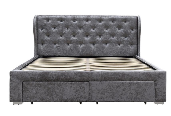 Le lit tufté de stockage de tissu a écrasé la taille argentée de double d'OEM de tiroir d'Ottoman de velours tapissé