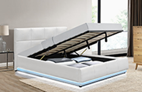 Cuir blanc européen moderne de Faux de lit de plate-forme de stockage de luxe avec la lumière 180*200cm de LED