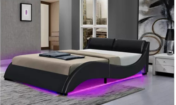 Cadre de lit de plateforme rembourrée avec éclairage LED, conception courbe