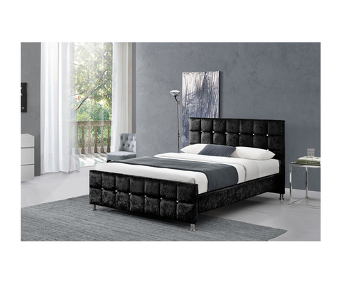 Cadre de lit de taille de Crystal Button European Style King avec le tissu de velours écrasé par tête de lit