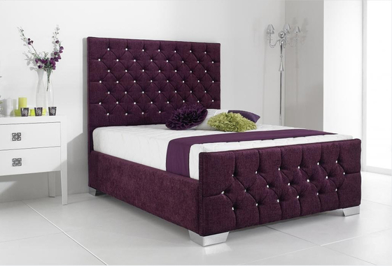 Style élevé de tête de lit de boutons luxueux de cadre de Crystal Tufted Velvet Upholstered Bed