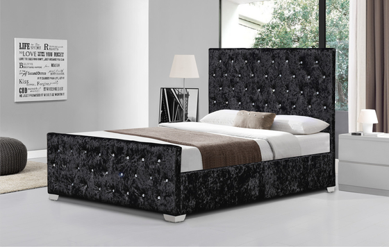 Style élevé de tête de lit de boutons luxueux de cadre de Crystal Tufted Velvet Upholstered Bed