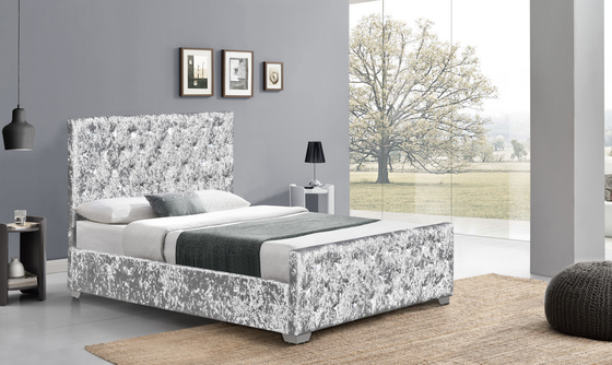 Style élevé de tête de lit de boutons luxueux de cadre de Crystal Tufted Velvet Upholstered Bed