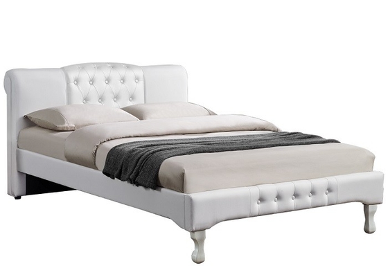 Lit de Sleigh tapissé en cuir blanc de plate-forme d'OEM avec Diamond Buttons BSCI