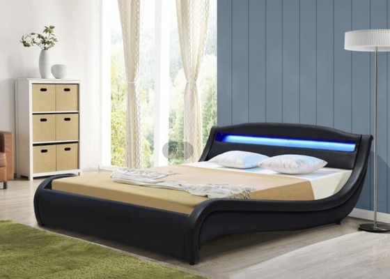 ROSH LED a tapissé le cadre en bois en cuir de lit du Roi Size Low Modern de Faux de noir de contreplaqué de lit