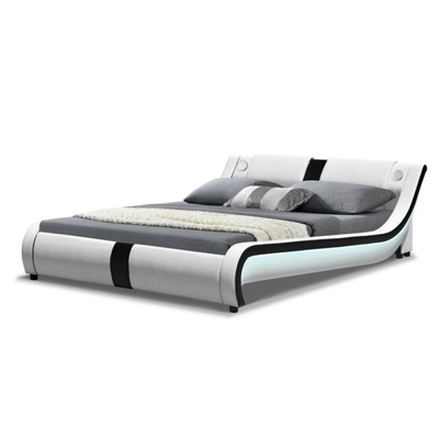 De luxe en cuir du Roi Bed Frame Curve de Faux moderne de LED tapissé