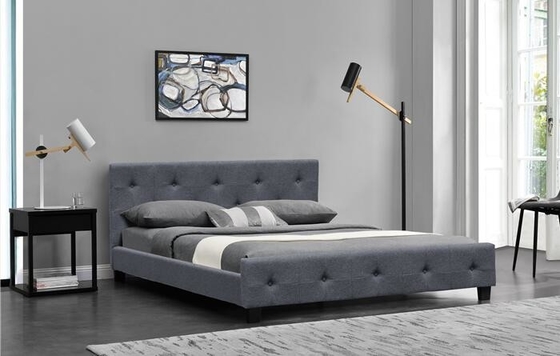 Cadre foncé de contreplaqué de lit de Grey Linen King Size Upholstered Sleigh