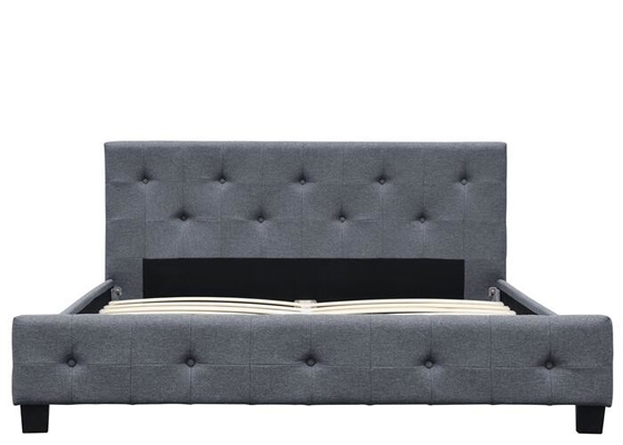Cadre foncé de contreplaqué de lit de Grey Linen King Size Upholstered Sleigh