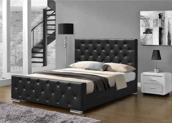 Style en cuir écrasé de l'Europe de Faux noir de contreplaqué de cadre du Roi Size Upholstered Bed de velours
