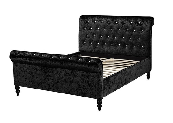 Roi écrasé par tissu noir argenté de luxe Size de cadre de lit de Sleigh de velours le double