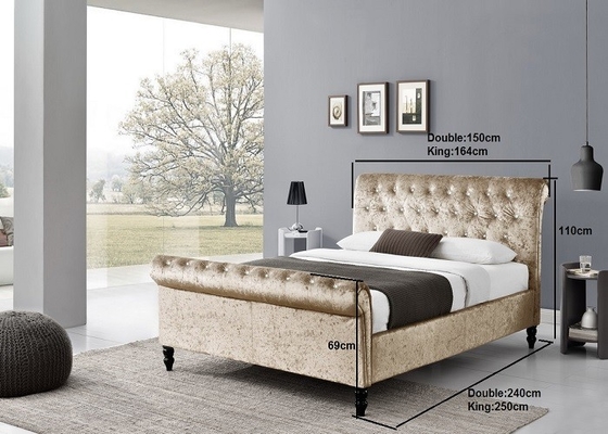Roi écrasé par tissu noir argenté de luxe Size de cadre de lit de Sleigh de velours le double