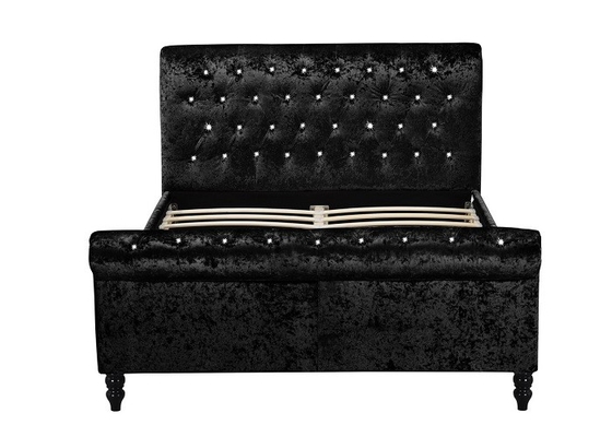 Roi écrasé par tissu noir argenté de luxe Size de cadre de lit de Sleigh de velours le double
