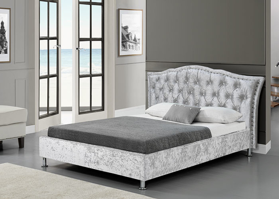 Petite velours écrasé du cadre 190cm de lit de contreplaqué par longueur simple avec la tête de lit caractéristique