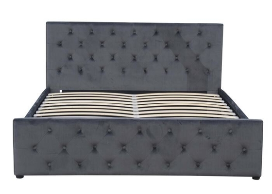 Petite lumière Grey Velvet Upholstered Bed de double de gaz d'ascenseur de stockage de lit contreplaqué de tissu