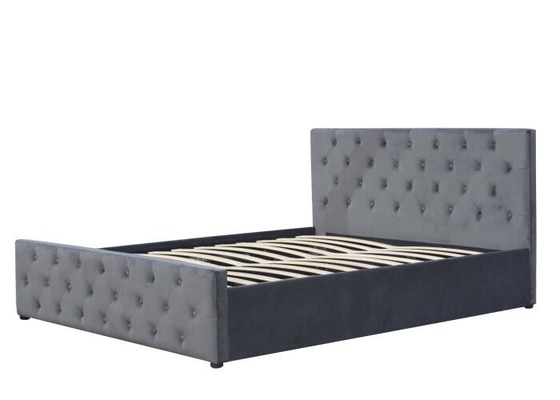 Petite lumière Grey Velvet Upholstered Bed de double de gaz d'ascenseur de stockage de lit contreplaqué de tissu