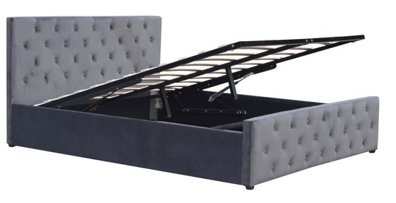 Petite lumière Grey Velvet Upholstered Bed de double de gaz d'ascenseur de stockage de lit contreplaqué de tissu