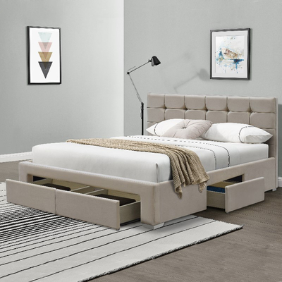 ODM d'OEM écrasé crème de taille de cadre de lit de velours de 4 tiroirs double