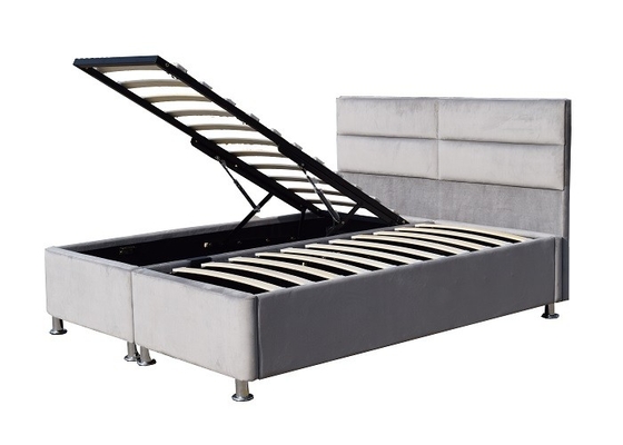 Le lit tapissé à ailes de stockage d'ascenseur de gaz encadrent la tête de lit tuftée de tissu de velours avec le stockage