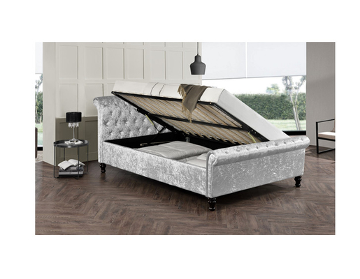 Cadre de Grey Velvet King Size Bed de tissu avec Crystal Buttons