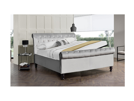 Cadre de Grey Velvet King Size Bed de tissu avec Crystal Buttons