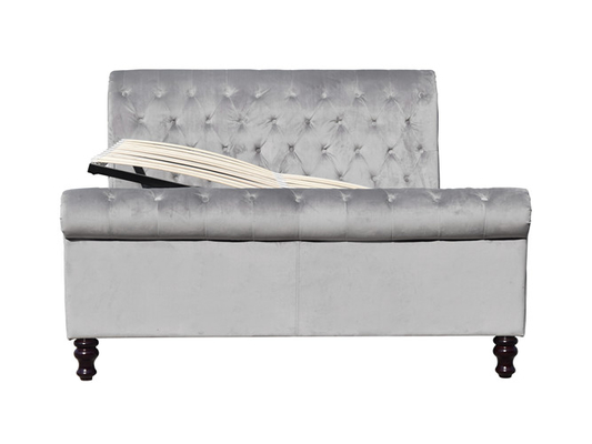Cadre de Grey Velvet King Size Bed de tissu avec Crystal Buttons