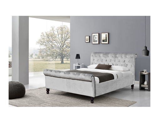 Cadre de Grey Velvet King Size Bed de tissu avec Crystal Buttons