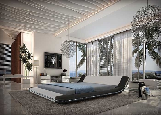 Roi royal Size de lit de cadre de chambre à coucher en cuir molle moderne de Tatami le grand