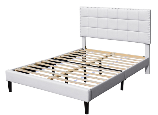 Cadre tufté 140X190Cm de lit de tête de lit du Roi Upholstered Storage Bed de place blanche d'unité centrale