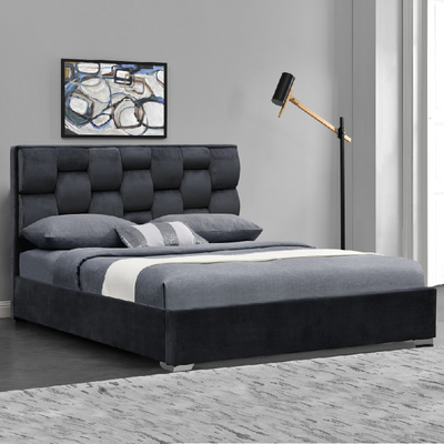Double cadre adapté aux besoins du client de lit de tissu de velours de taille avec la haute tête de lit tuftée