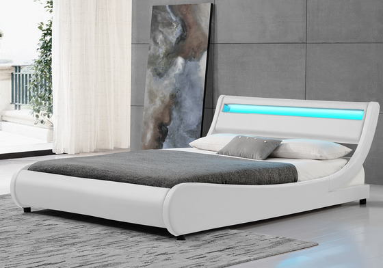 Le Roi Size LED de courbe a tapissé l'unité centrale 140x200CM de blanc de cadre de lit