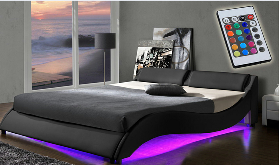 Cuir d'unité centrale de plate-forme tapissé double par taille de cadre de lit de lumière de 2 LED