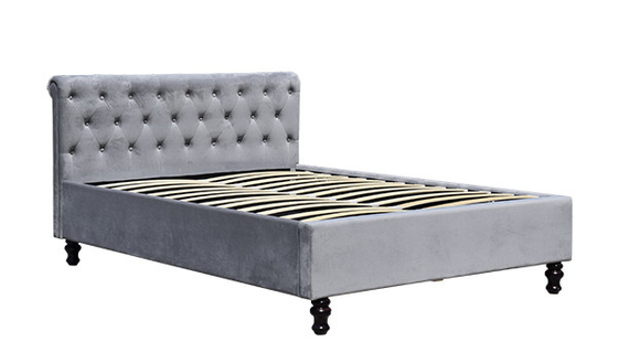 Roi Size de cadre de lit de Lambeth Grey Velvet Sleigh Storage Ottoman le double