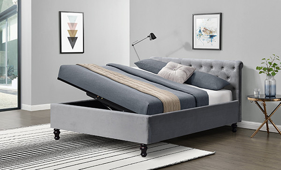 Roi Size de cadre de lit de Lambeth Grey Velvet Sleigh Storage Ottoman le double