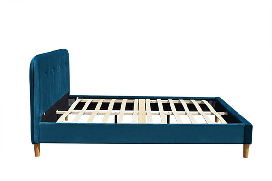 Tête de lit de grand lit tapissée par tissu bleu du cadre BSCI de lit de contreplaqué de velours