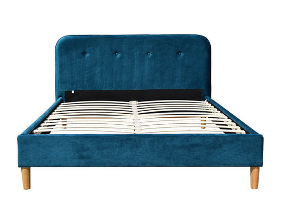 Tête de lit de grand lit tapissée par tissu bleu du cadre BSCI de lit de contreplaqué de velours