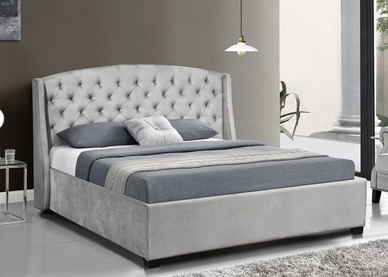 Le lit tapissé de contreplaqué de Wingback encadrent le roi foncé de Grey Velvet Wing Headboard Queen