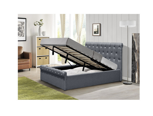 Grand lit tapissé par tissu tufté simple de velours de cadre de lit de stockage d'écrasement