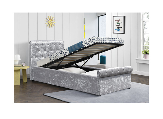 Grand lit tapissé par tissu tufté simple de velours de cadre de lit de stockage d'écrasement