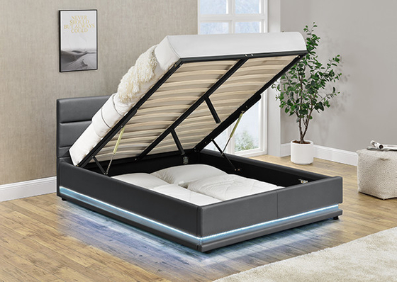 Grey Leather Storage Bed With LED sur la tête de lit