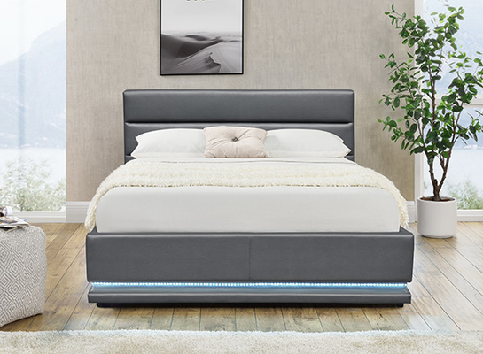 Grey Leather Storage Bed With LED sur la tête de lit