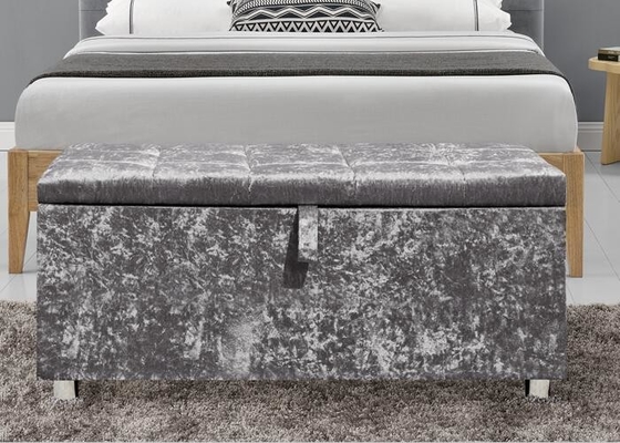 Boîte de rangement pliable de Diamond Silver Crushed Velvet Ottoman Ottoman d'écrasement