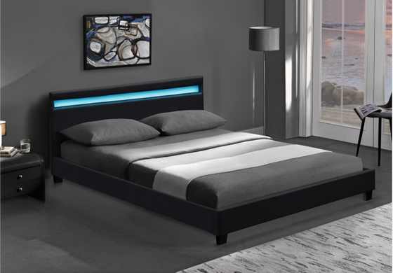 Le double en bois LED a tapissé le lit le blanc que noir avec la tête de lit a mené des lumières