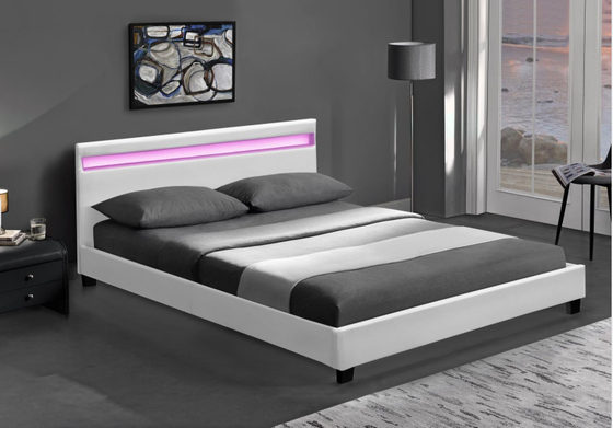 Le double en bois LED a tapissé le lit le blanc que noir avec la tête de lit a mené des lumières