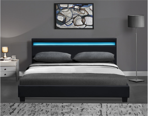 Le double en bois LED a tapissé le lit le blanc que noir avec la tête de lit a mené des lumières