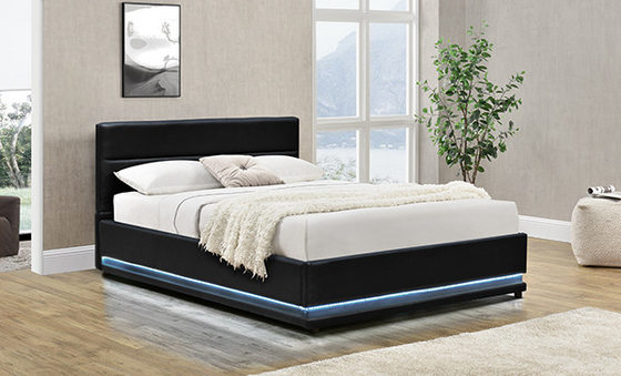 Lit en cuir noir de stockage de Faxu Ottoman LED
