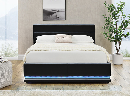 Lit en cuir noir de stockage de Faxu Ottoman LED