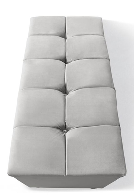 Grey Velvet Fabric Storage Ottoman léger a orné Crystal Buttons