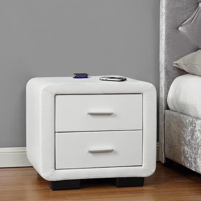 Tiroirs en cuir de la table de chevet de tissu de Faux deux blancs avec le haut-parleur de Bluetooth